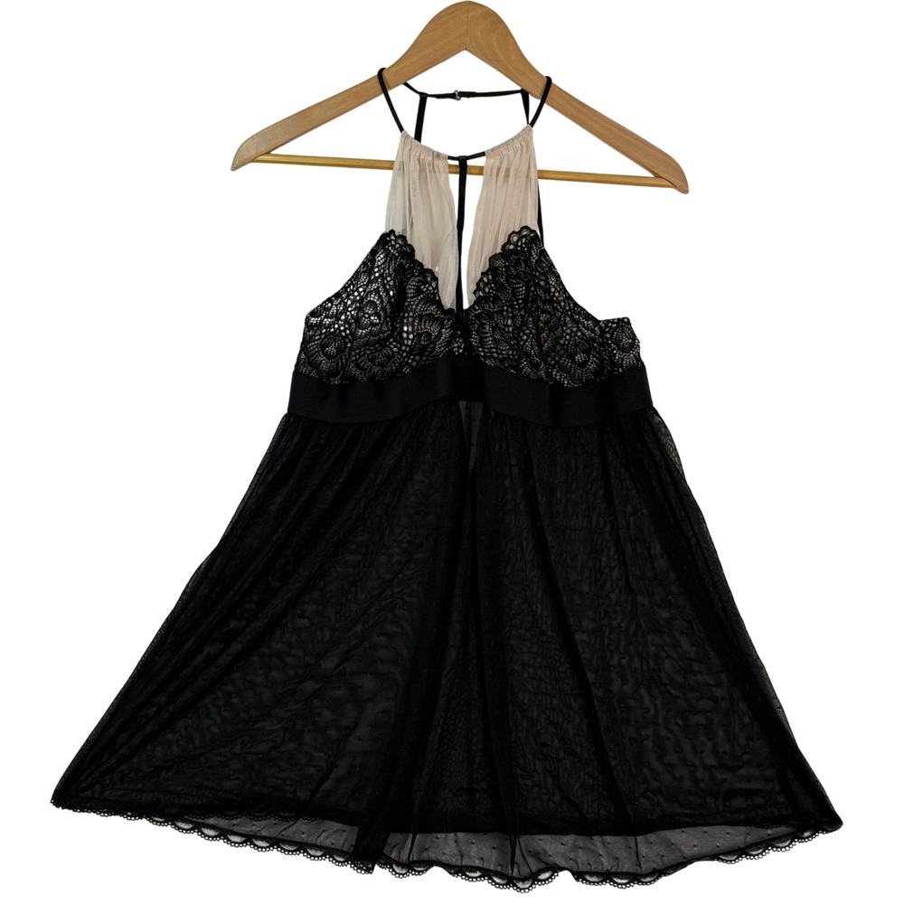 Seductivewear Cinema Etoile Sexy Black Lace Halter Lingere Babydoll Sheer Sz M
